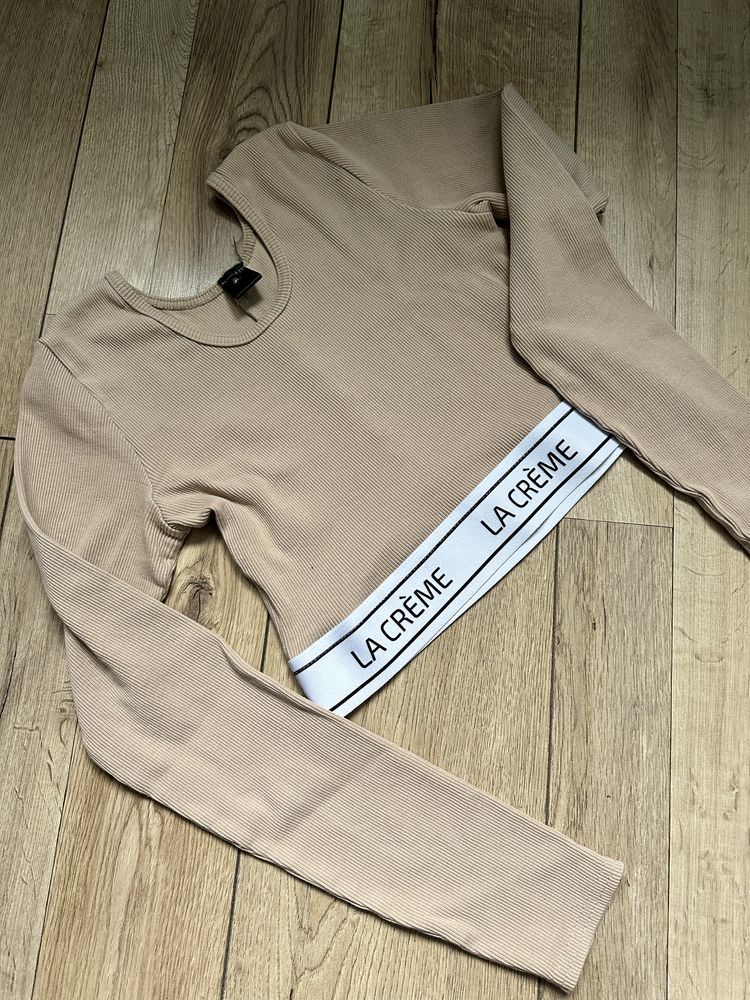 Cropped top krotka bluzka z dlugim rekawem prazek S\M