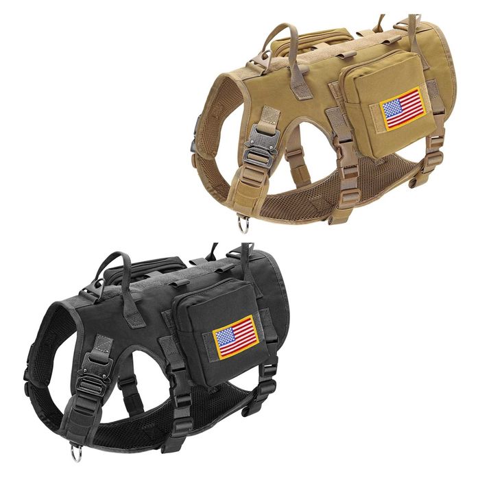 Тактична шлейка K9 для собак з підсумками/без, чорний, пісочний, М/L