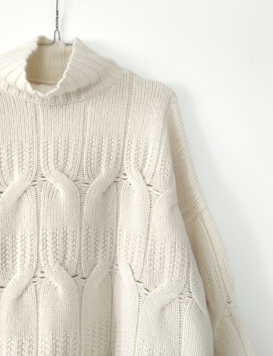 Sweter Massimo dutti 38 M kremowy ecru wełniany półgolf pleciony