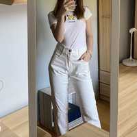 Białe luźne jeansy slouchy wysoki stan