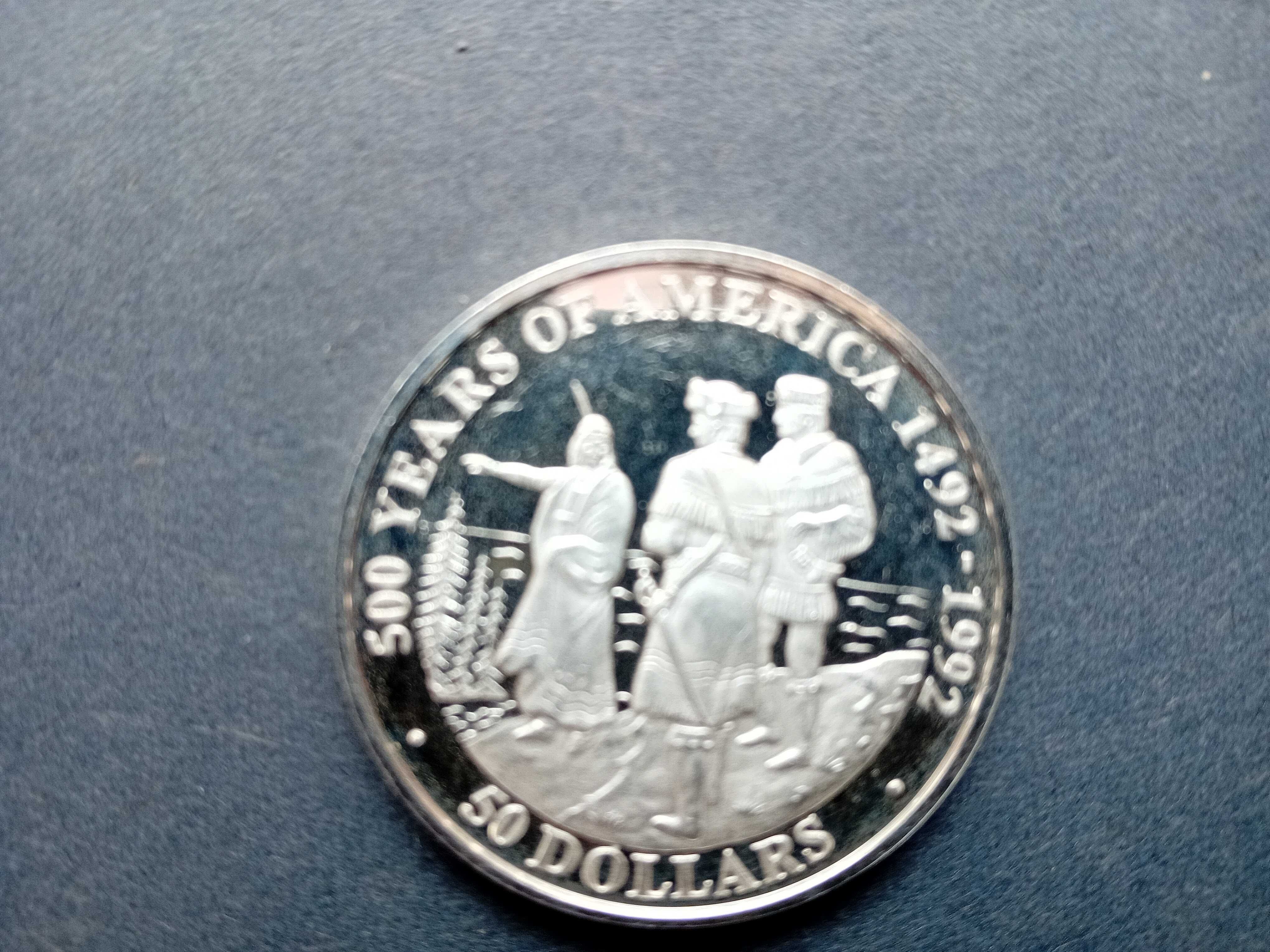 3 moedas 50 Dollars prata 0,999 1 onça 500anos América 89/90/92 novas