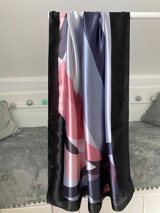 Piękny jedwabny duży szal - 90x180cm - geometryczne wzory