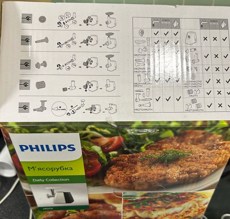 Мясорубка FHILIPS HR2714; 3 в 1 - мясорубка, овощерезка, соковыжималка