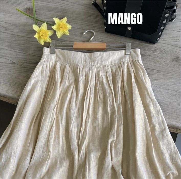 Spódnica bawełniana Mango na zimę plisowana rozkloszowana kolor M/L