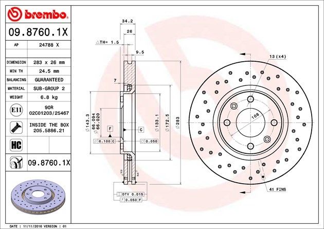 Тормозные диски Brembo Xtra 09.8760.1X