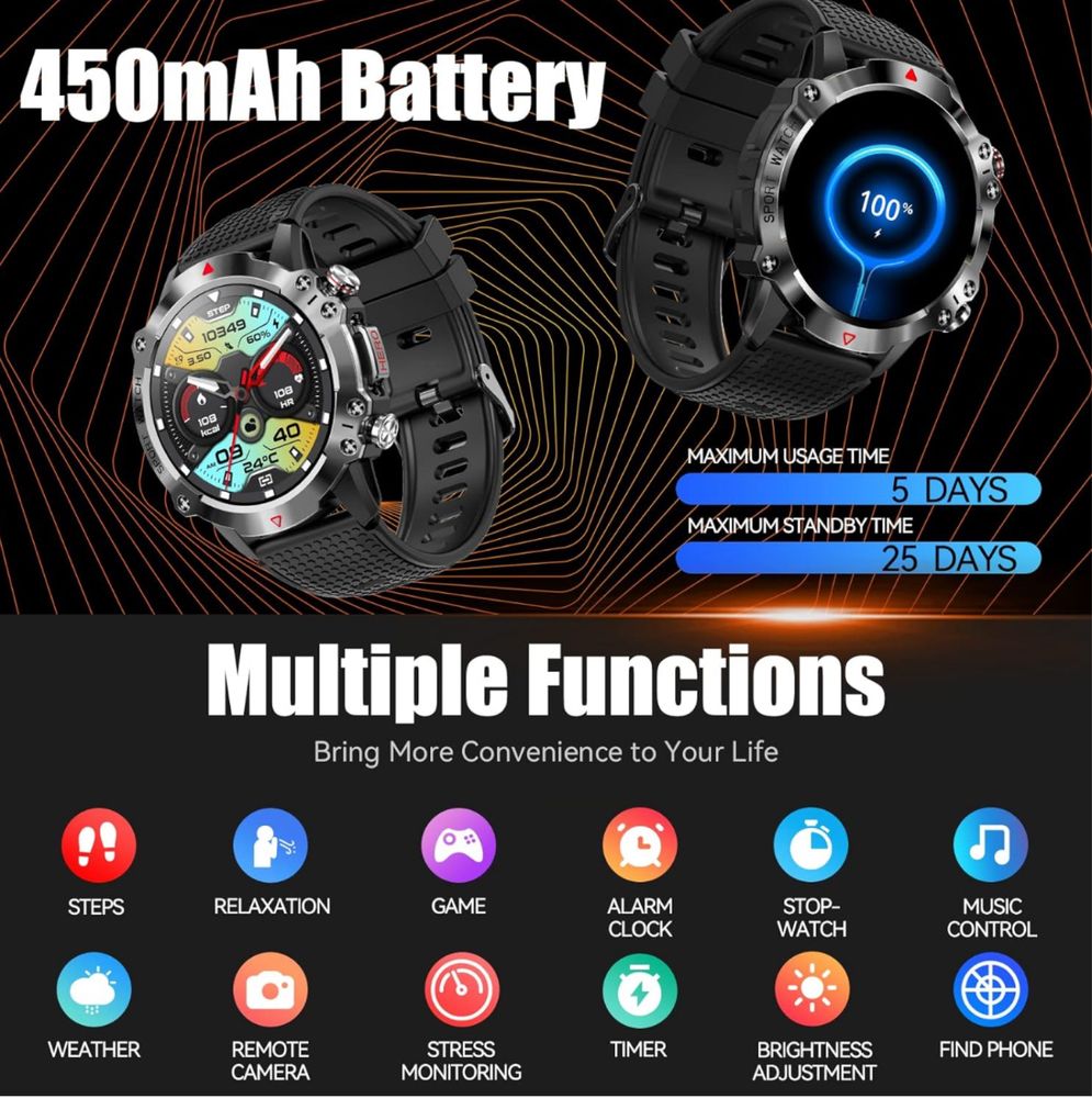 Смарт-годинник SMART WATCH KR10 | Новий | Bluetooth | Пульс, Тиск