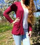 Kardigan czerwony bordowy burgundowy S M oversize piękny casual kiesze