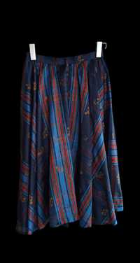 Zwiewna niebieska spódnica Midi krata folk vintage