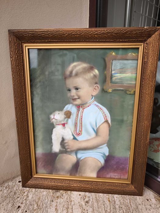Portret chłopca z pieskiem -pastela-Piotr Gogolewski