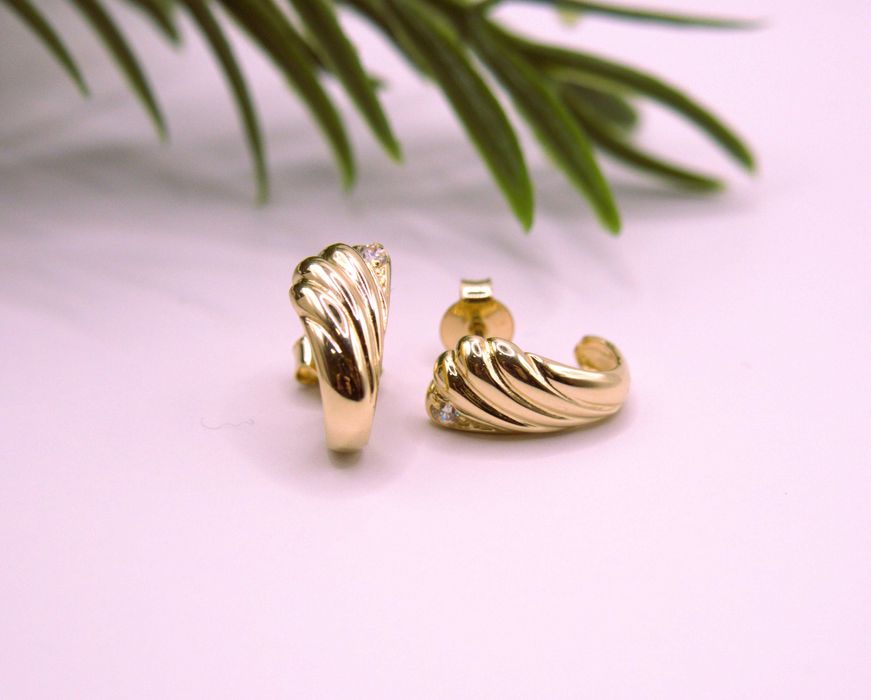 Klasyczne Kolczyki Złoto 585 Muszelki z Cyrkoniami