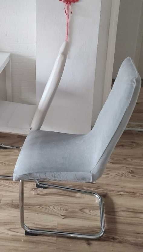 Komplet 4 pokrowce na krzesła szare welurowe pluszowe miękkie