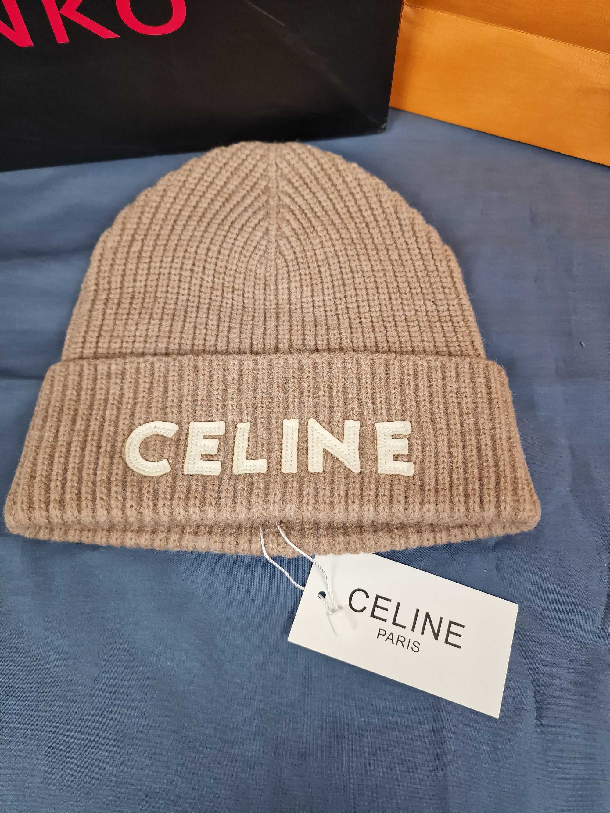 Czapka zimowa damska Celine Paris beżowa premium