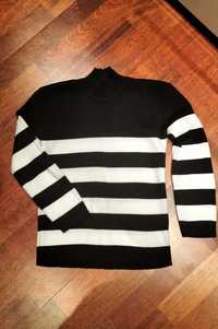 Sweterek sweter pulower półgolf czarno biały paski