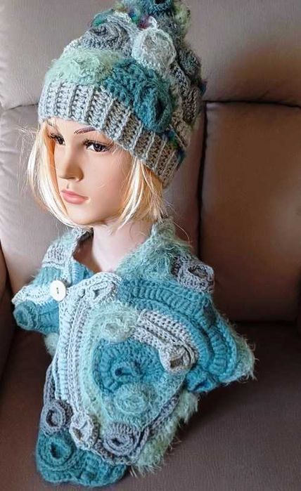 Czapka + szal ręcznie robiony na szydełku handmade free crochet wełna