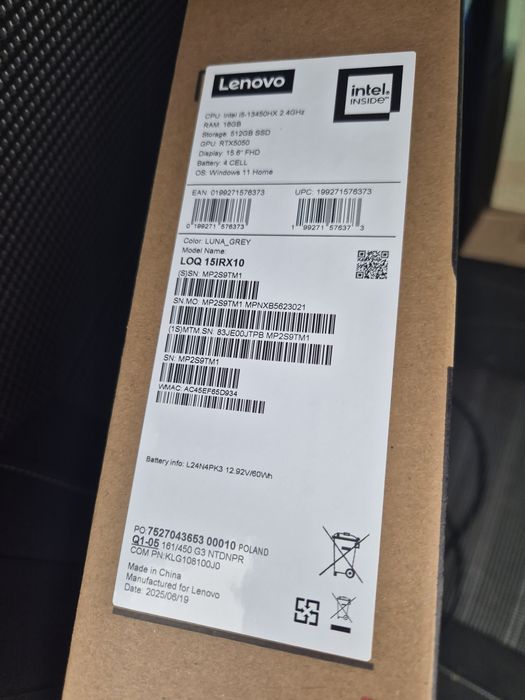 SUPER Gamingowy Laptop Lenovo LOQ 15IRX10 RTX 5050 NOWY