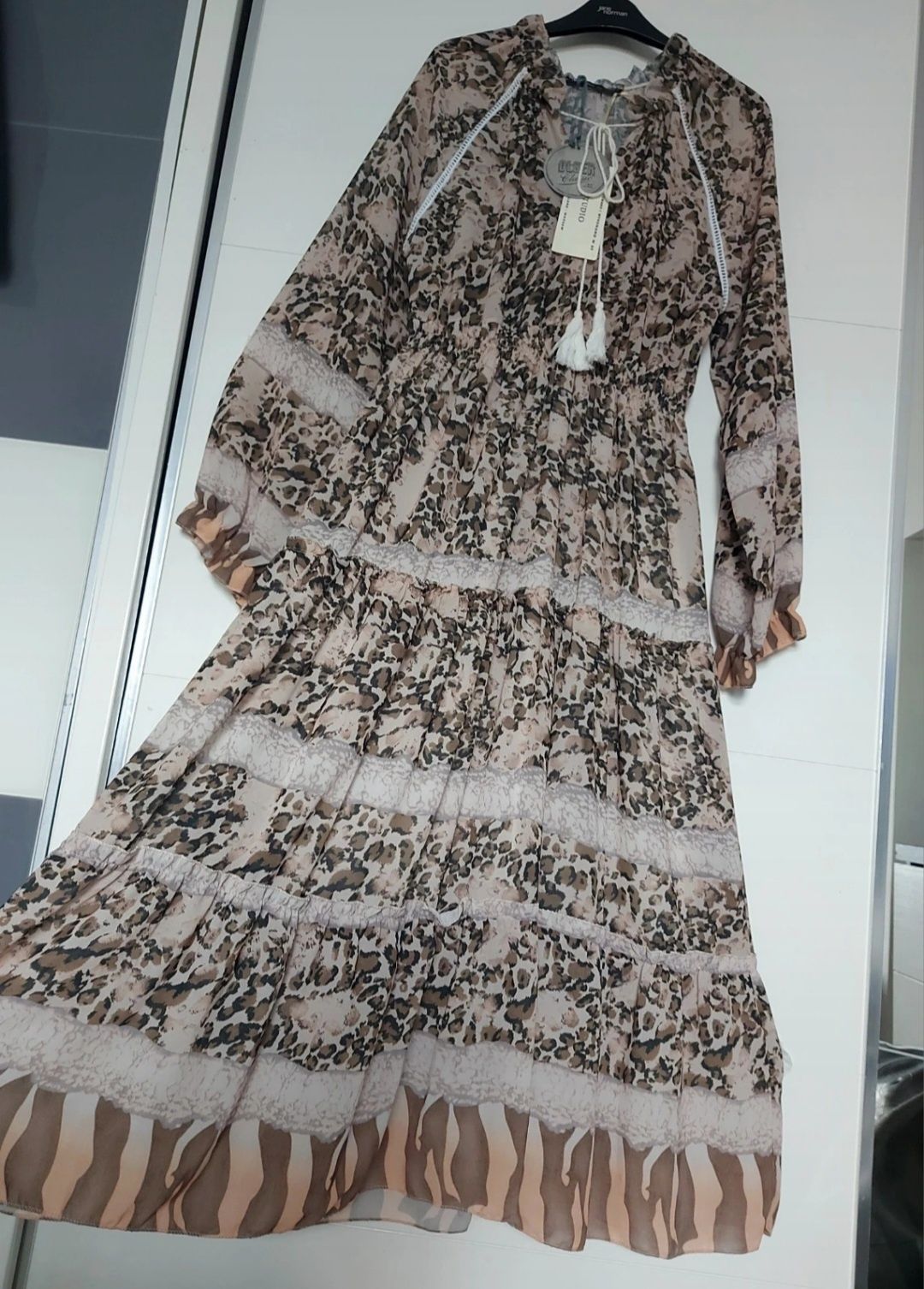 Włoska wzorzysta długa sukienka boho r.Uniwersalny