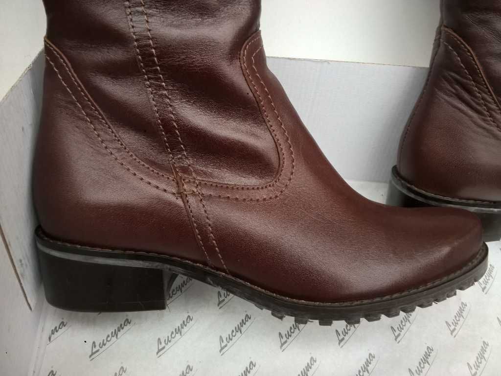 NOWE Buty-Kozaki damskie OFICERKI37 Natural skóra100% BRĄZ I-Klasa Gw6