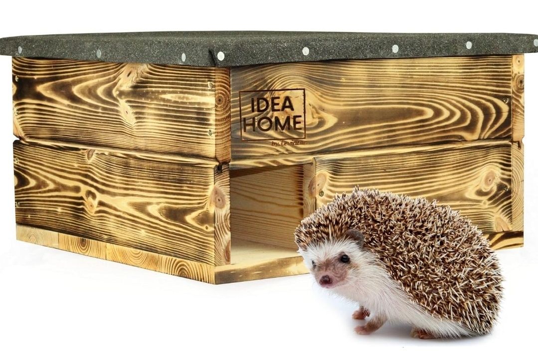 IDEA HOME Domek dla jeża na jeże z dnem z drewna, całoroczny domek