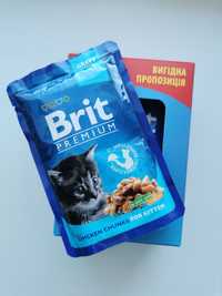 Паучі Brit Premium для кошенят з куркою, вологий корм. 5 шт