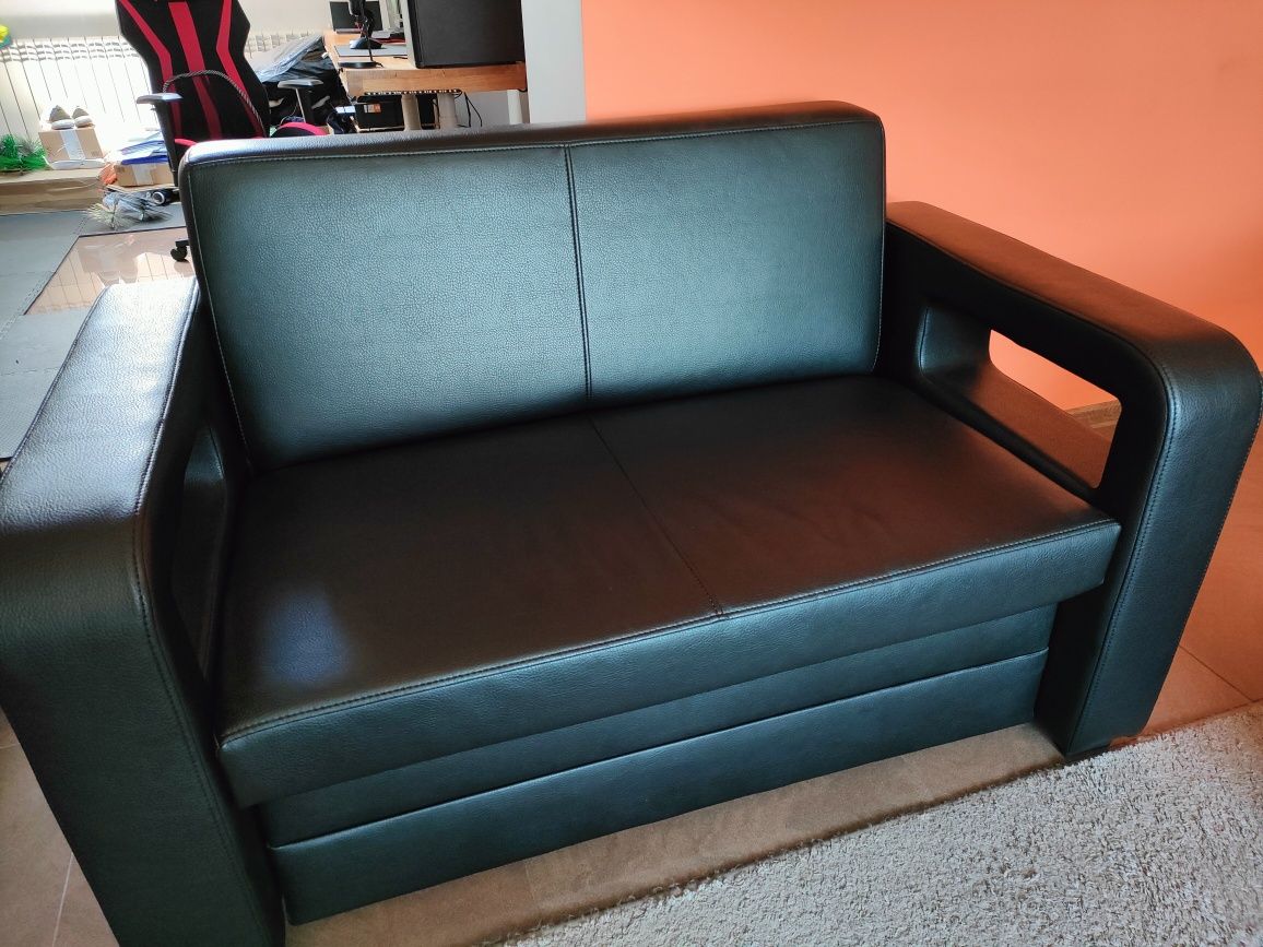 Sofa dwuosobowa z funkcją spania, fotel ecoskóra