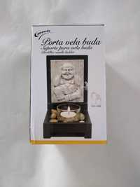 OFERTA DE NATAL - Porta velas Buda Zen, com vela e pedras decorativas