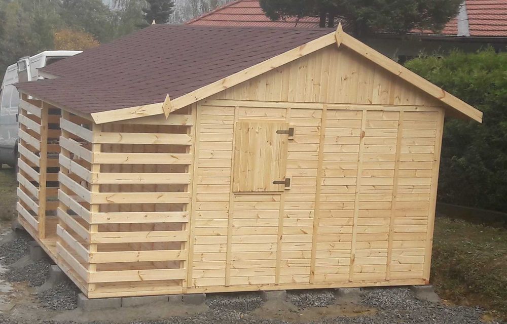 Domek letniskowy ogrodowy drewniany 6×3 m z drewutnią Drewutnia Altana