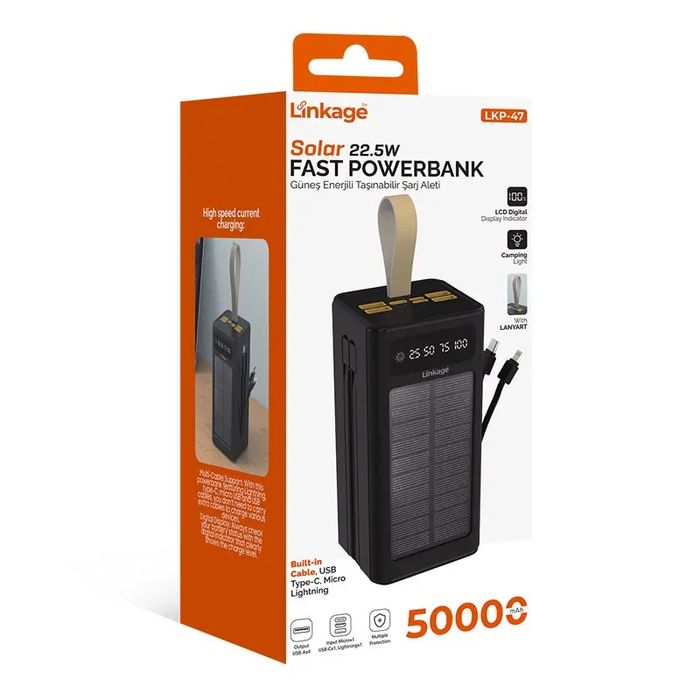 Power Bank, павербанк Linkage LKP-47+Solar 22.5W 50000mAh Black