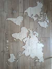 Drewniana mapa świata 120x80cm na ścianę