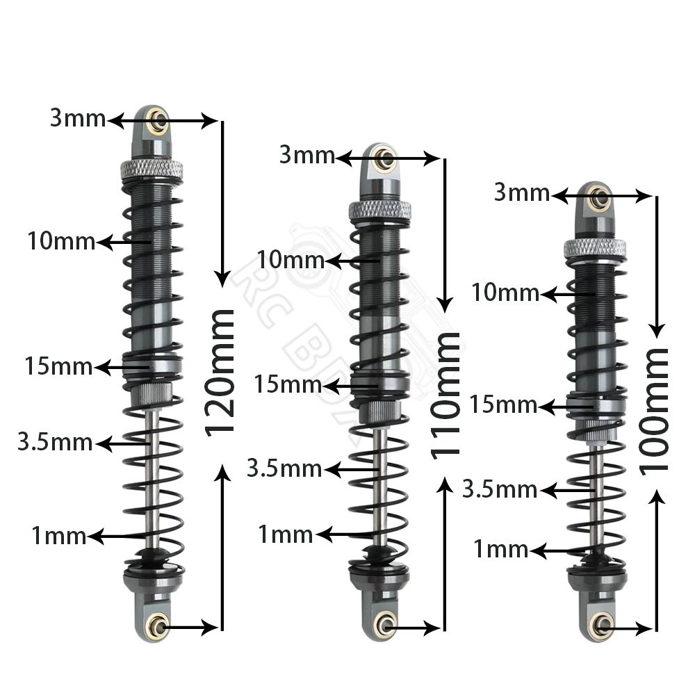 4 aluminiowe amortyzatory olejowe rc 120mm szare+sprężyny+uszczelki