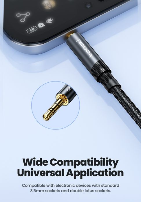 Аудіо Кабель AUX Jack 3.5mm/ 2 RCA, Стерео HI-FI Високоякісний шнур