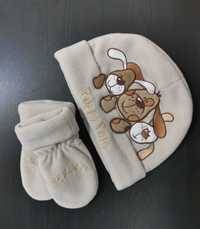 Зимняя детская шапка с рукавичками НАБОР флисовая на 1-4 года