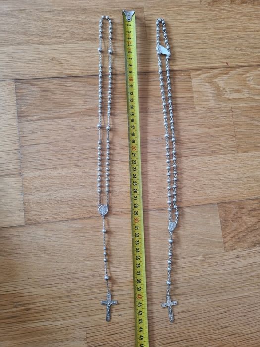 Terço antigo em prata c/ imagem Nossa Senhora de Fátima