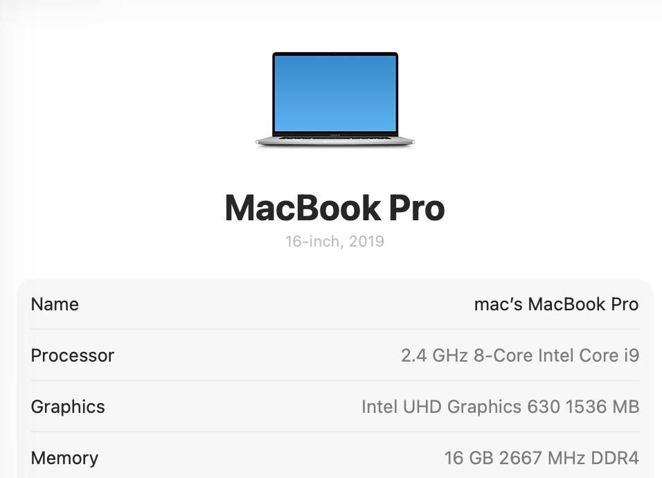 MacBook Pro 16’ 2019 Intel i9 16Gb 512Gb Silver 89%