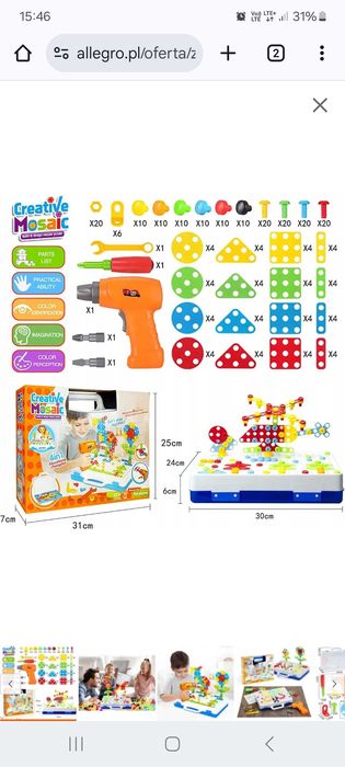 zestaw z wkrętarka, śrubokrętem i kluczem + klocki konstrukcyjne