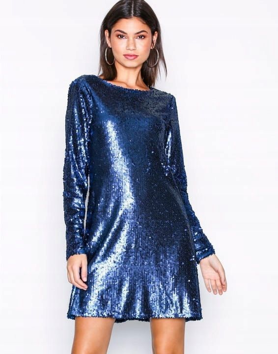 Sukienka cekinowa imprezowa niebieska XS 34