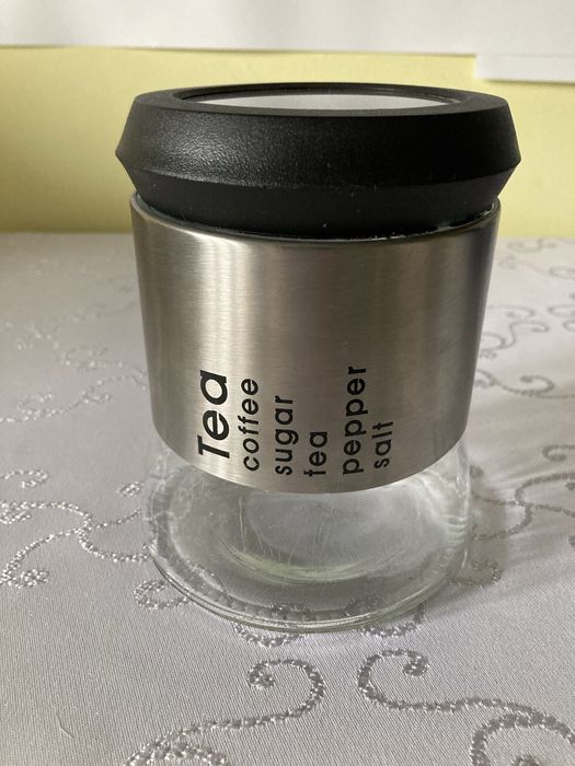 Słoik Pojemnik Metalowo - Szklany na Kawę Herbatę Cukier Pieprz Sól