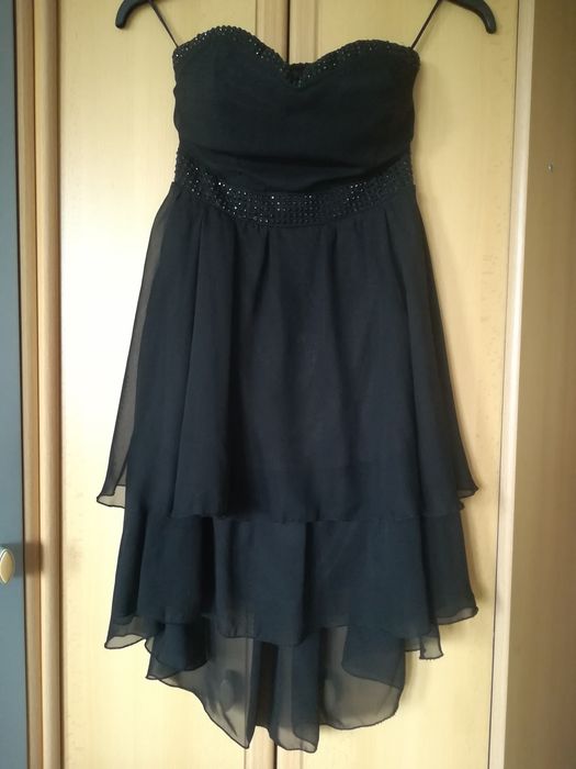 Czarna sukienka z szyfonu, asymetryczna, bez ramiączek, Tally Weijl, S