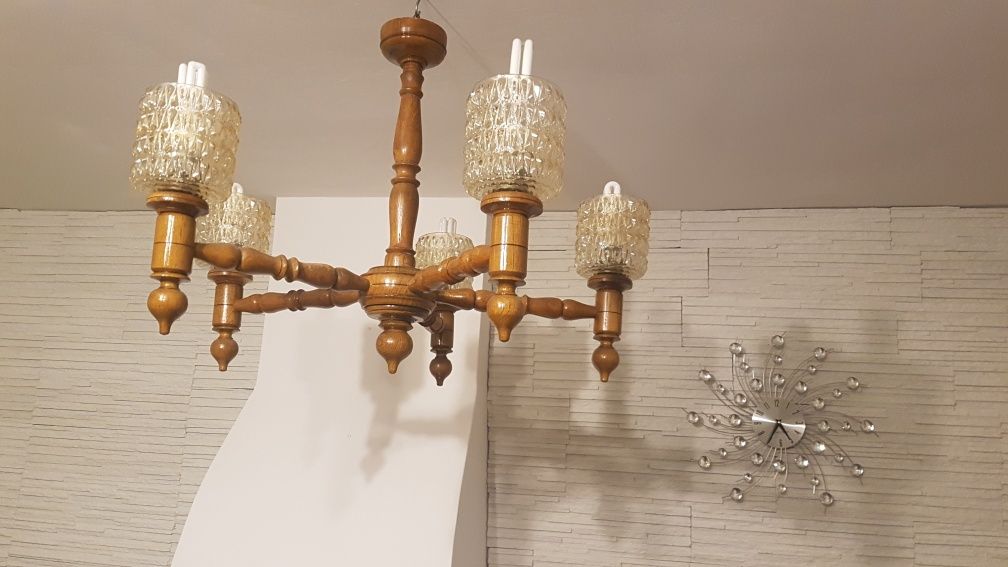 Żyrandol lampa drewniany - PRL oraz lampa stojąca