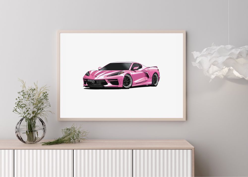 Plakat samochód corvette, różowy, plakaty na ścianę 70x50 bez ramy