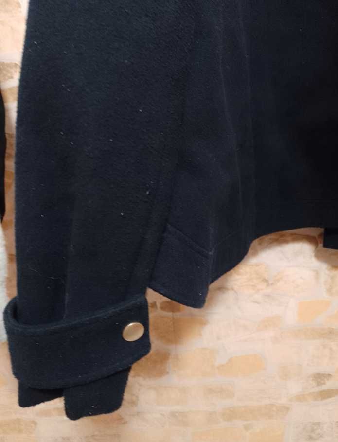 (38/M) Zara/ Granatowy płaszcz z Futrzanym kapturem z Madrytu