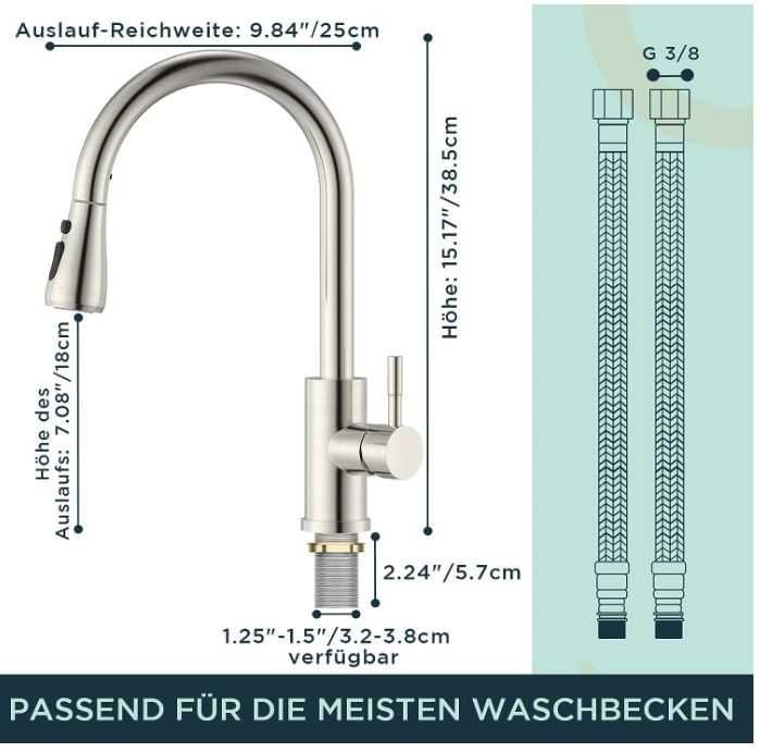 Bateria kuchenna z wyciąganą wylewką FORIOUS, 2 strumienie wody
