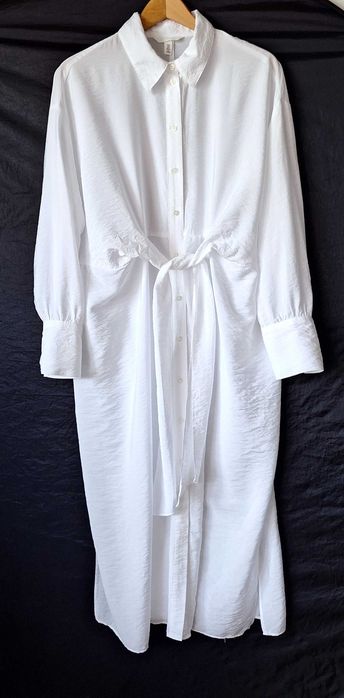 Biała Sukienka Koszulowa H&M Wiązanie z przodu S/M wiskoza