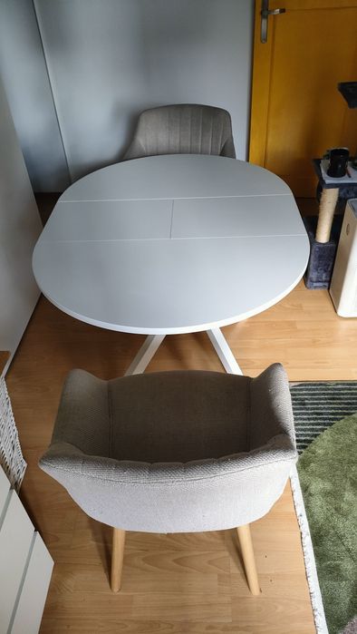 Stół IKEA GRANSTORP rozkładany biały 90/120x90 cm i fotele JYSK Adslev