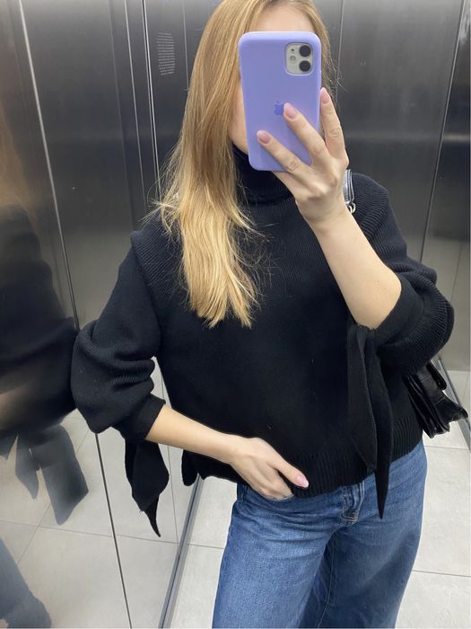 Sweter z golfem Zara 36 S czarny z wiązaniami