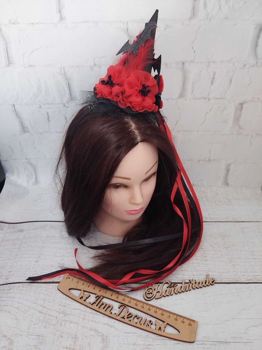 Opaska, obręcz do włosów kapelusz czarownicy na Halloween. Handmade