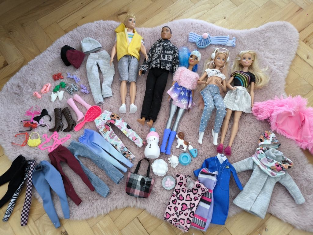 ZESTAW, 3 x LALKA LALKI BARBIE, 2 x KEN ubranka akcesoria