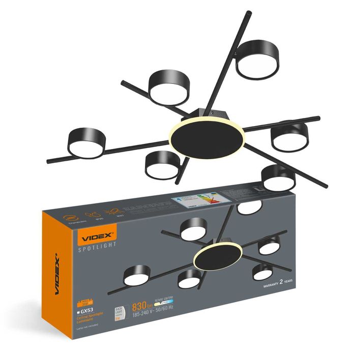 Світильник VIDEX під лампу GX53 з підсвіткою VL-SPF22B-BB; Люстра led