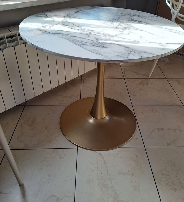 Okrągły stół 90 cm zlota podstawa imitacja marmur