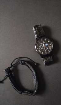 Czarny klasyczny męski zegarek plus bransoletka