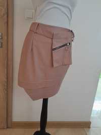 Skórzana spódnica spódniczka brudny pudrowy róż ecoskora saszetka XL